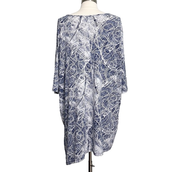 Clara Sun Woo Abstract Navy White Asymmetrical Hem Lagenlook Tunic Size L - Picture 9 of 10
